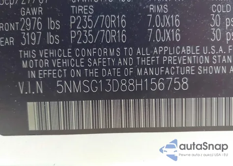 2008 Hyundai Santa Fe Gls из США, поврежденный, VIN 5NMSG13D88H156758